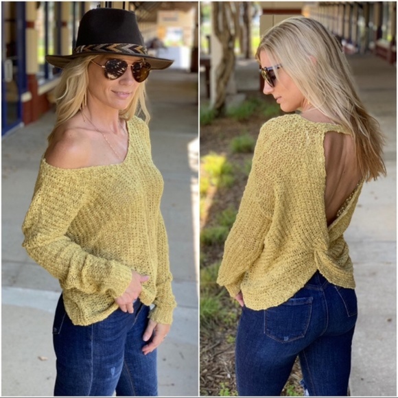 Infinity Raine Sweaters - Mustard Twist Back Sweater